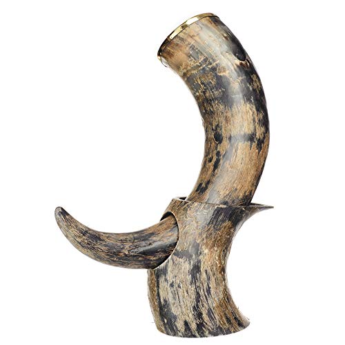 AleHorn Drinking Horn 12 Inch Curved Style Drinking Horn with Stand